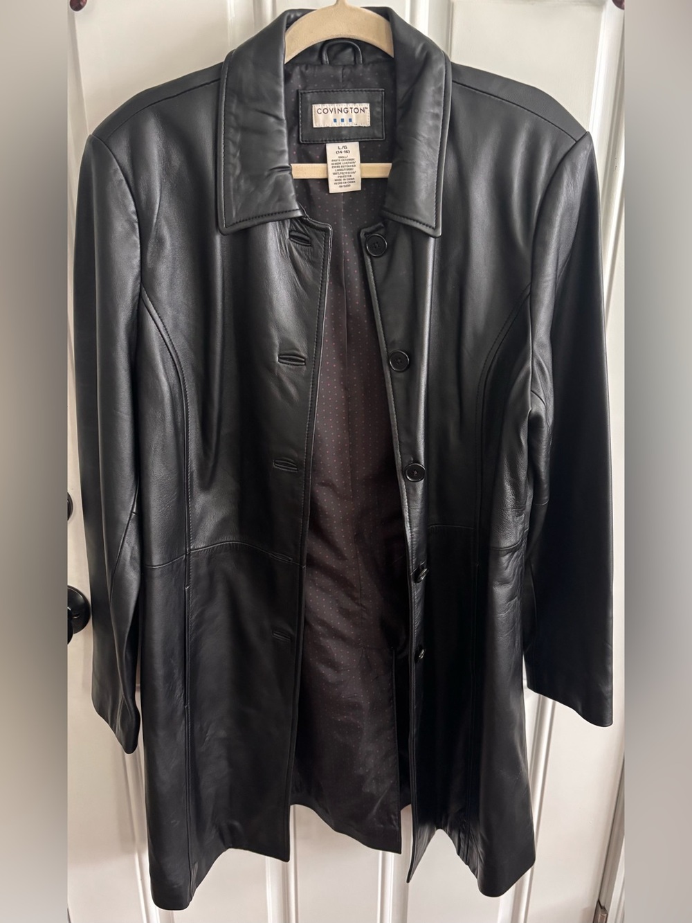 Covington Women's Genuine Black Leather Button-Front Coat